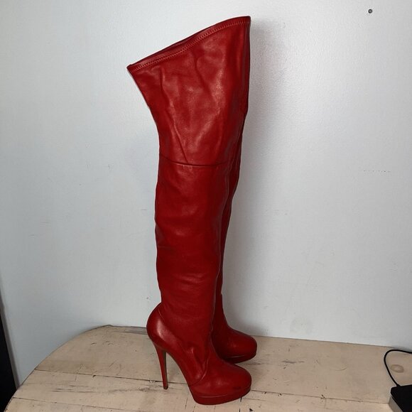 Casadei Red 100% Leather Over The Knee Boots - Picture 8 of 14